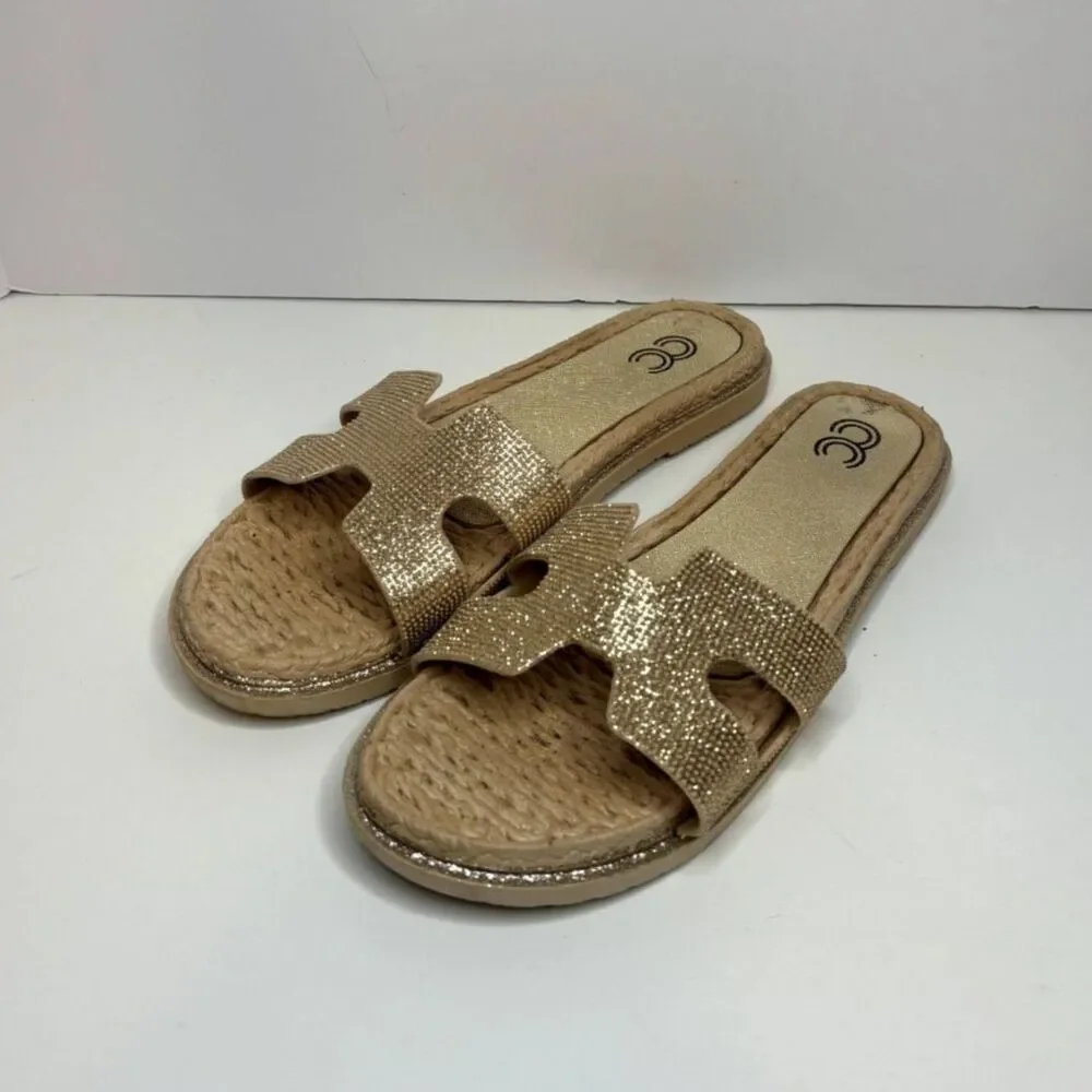Cindy Claire Studded Jewel Rubber Flat Sandals Slip On Slides Womens Designer - Picture 1 of 9